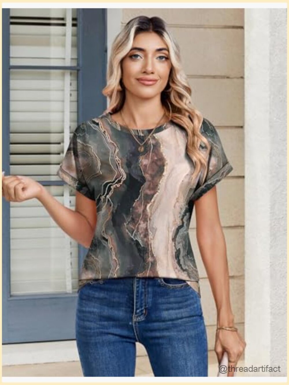 Short Sleeve Crew Neck Blouse Dressy Casual Summer Work T-Shirt - Picture 2 of 7